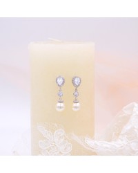Boucles d'oreilles perle ivoire mariée strass