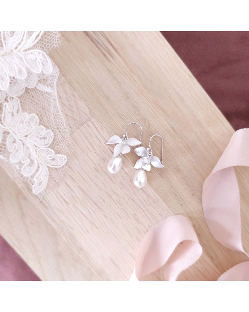 Boucles d'oreilles Mariage fleur romantique 