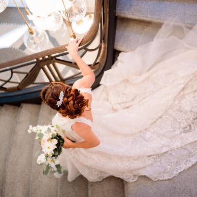 Peigne mariée bleu et doré. Un peigne bohème pour mariée romantique.