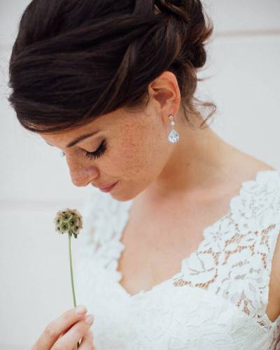 Boucles d'oreilles mariée perle et strass