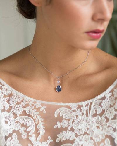 Collier de Mariée Élégant en Forme de Goutte - Bijou mariée bleu