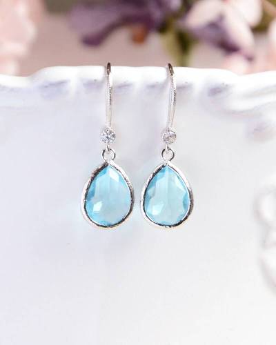 Boucles d'oreilles mariée bleu