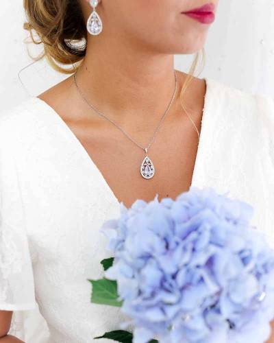 Collier mariée  goutte strass Ines