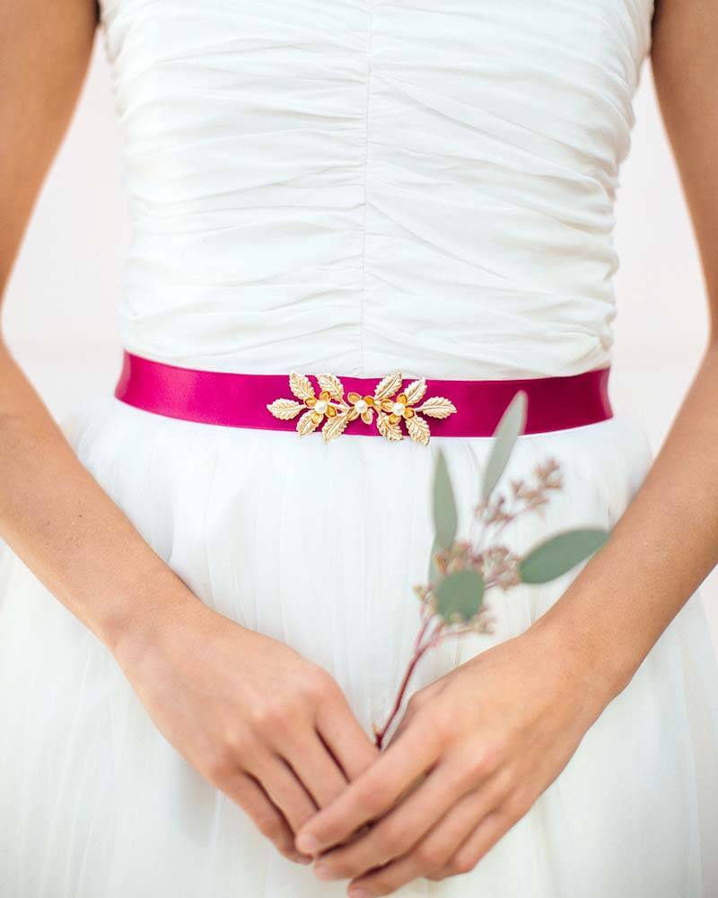 Ceinture mariée romantique rose fuchsia