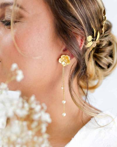 Boucles d'oreilles Mariage dorées fleurs