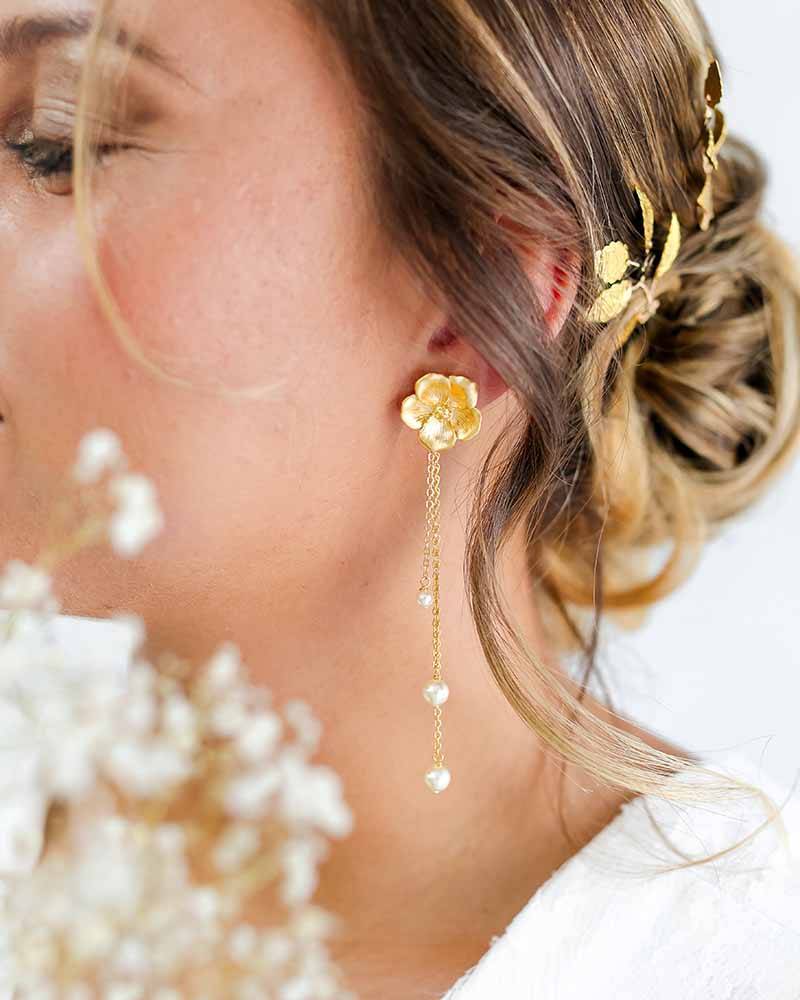 Boucles d'oreilles Mariage dorées fleurs