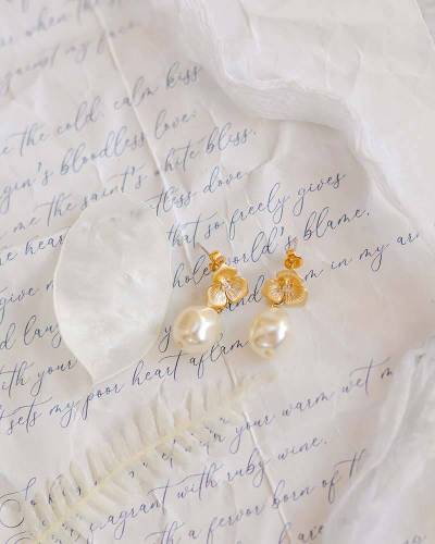 "Pauline" Boucles d'oreilles Mariée dorées et perles