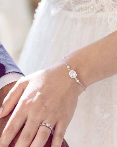 Bracelet de mariée "Jessica"  perles et strass argenté