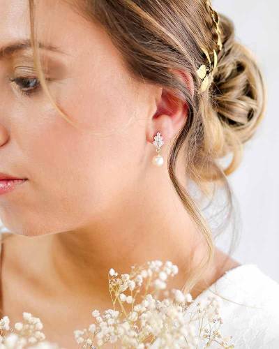 Boucles d'oreilles mariée  doré "Maëlle"