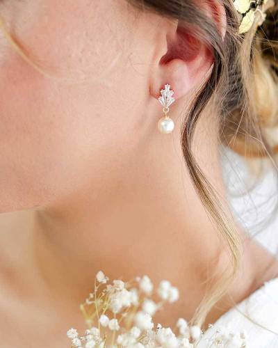 Boucles d'oreilles mariée  doré "Maëlle"