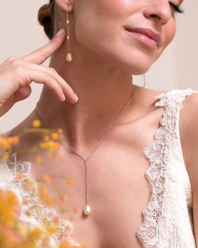 Collier mariée perle argenté goutte ivoire