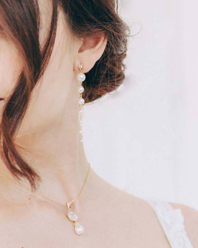 "Gisele" Boucles d'oreilles mariée avec perles dorées